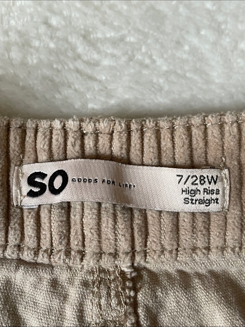 SO Goods for Life beige corduroy pants 7/28W high-rise, straight-leg - Picture 2 of 11